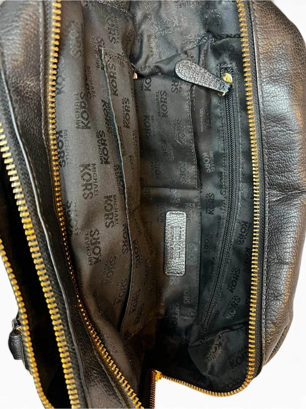 Michael Kors Black Pebbled Leather Dome Satchel Gold Hardware